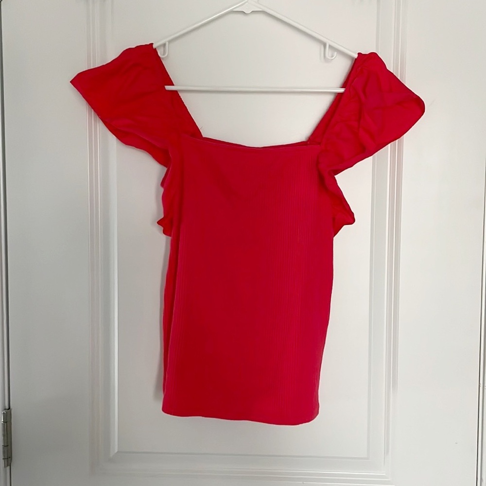 A New Day Red Ruffle Sleeve Ribbed Tank Top Size Small
